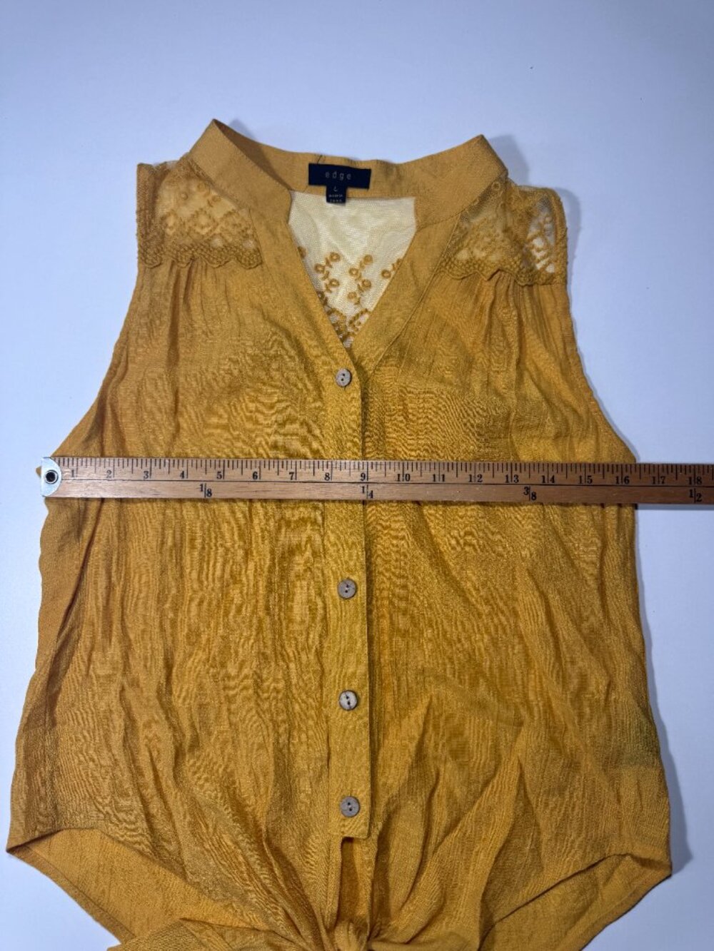 Edge Mustard Boho Lace Tie Front Sleeveless Blouse Top Large - Picture 7 of 11